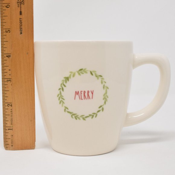 Rae Dunn Merry Wreath Holiday Mug Red Interior New Winter Coffee Cup Lounge - Picture 6 of 11